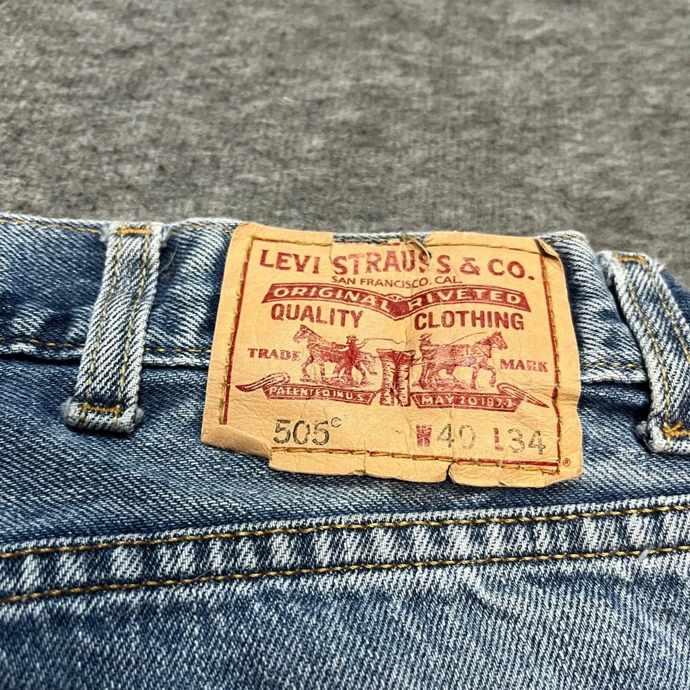 Levi's 505 Regular Fit Straight Leg Jeans Light Wash Blue Denim 40x34 Mens